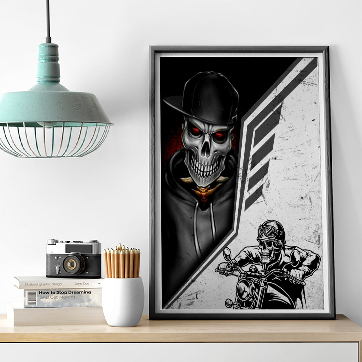 Skull Canvas Wall Art Riding Motocycle - Wonder Print Shop
