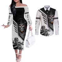 Skull Couples Matching Off The Shoulder Long Sleeve Dress and Long Sleeve Button Shirts Riding Motocycle DT01