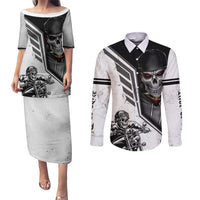 Skull Couples Matching Puletasi Dress and Long Sleeve Button Shirts Riding Motocycle - Wonder Print Shop