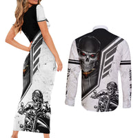 Skull Couples Matching Short Sleeve Bodycon Dress and Long Sleeve Button Shirts Riding Motocycle - Wonder Print Shop