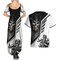 Skull Couples Matching Summer Maxi Dress and Hawaiian Shirt Riding Motocycle - Wonder Print Shop