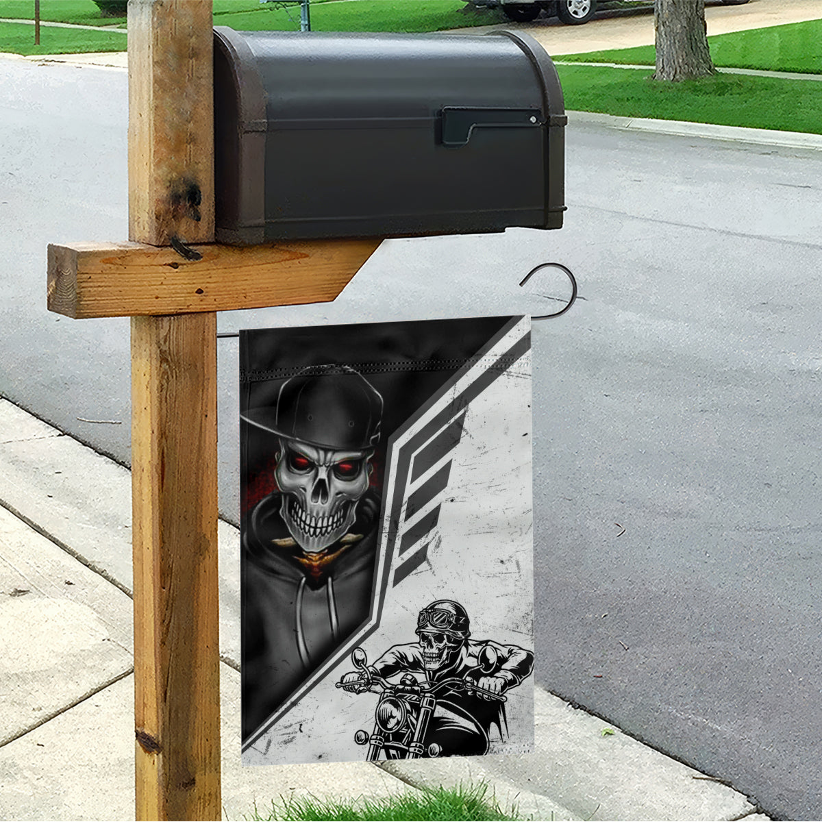 Skull Garden Flag Riding Motocycle - Wonder Print Shop