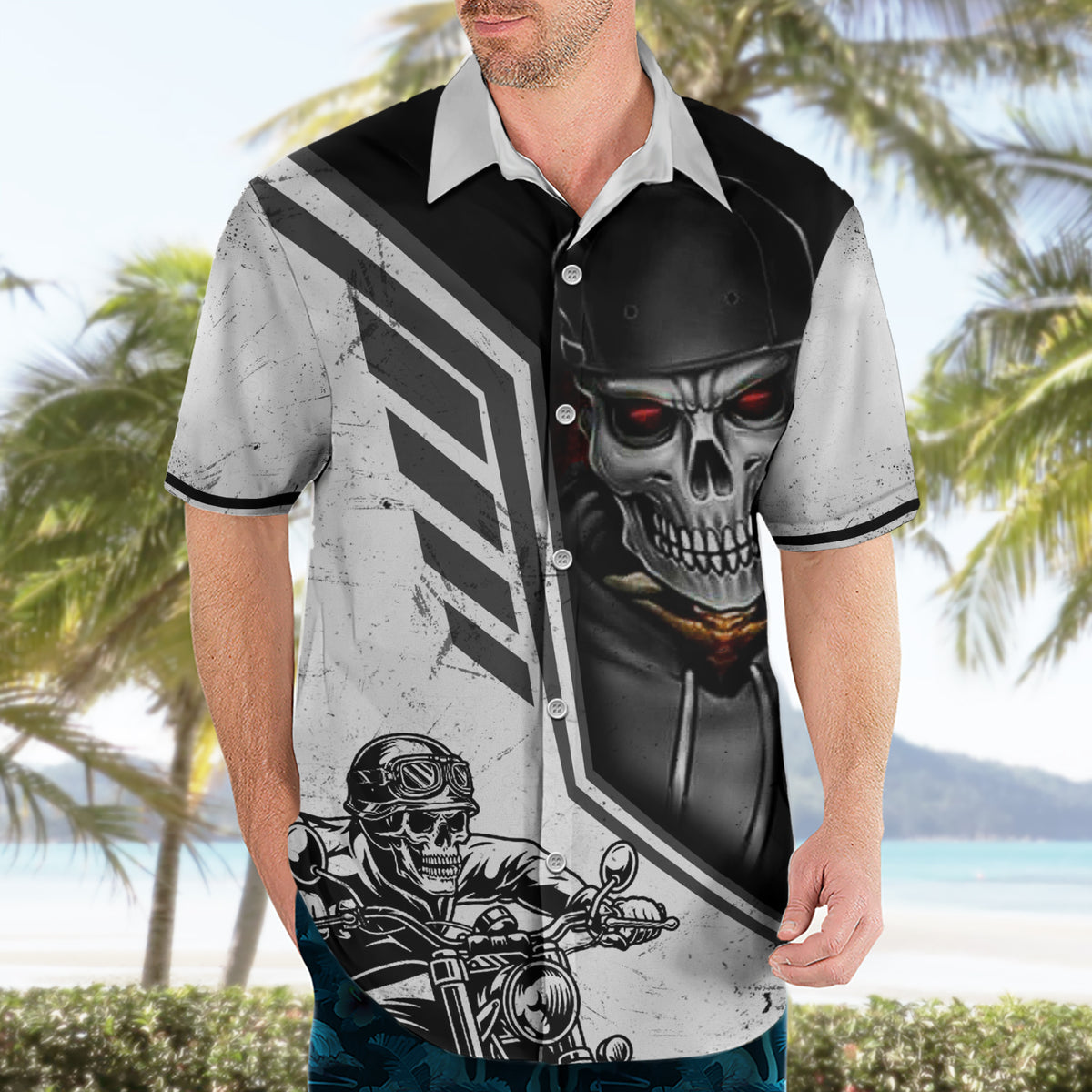 Skull Hawaiian Shirt Riding Motocycle - Wonder Print Shop