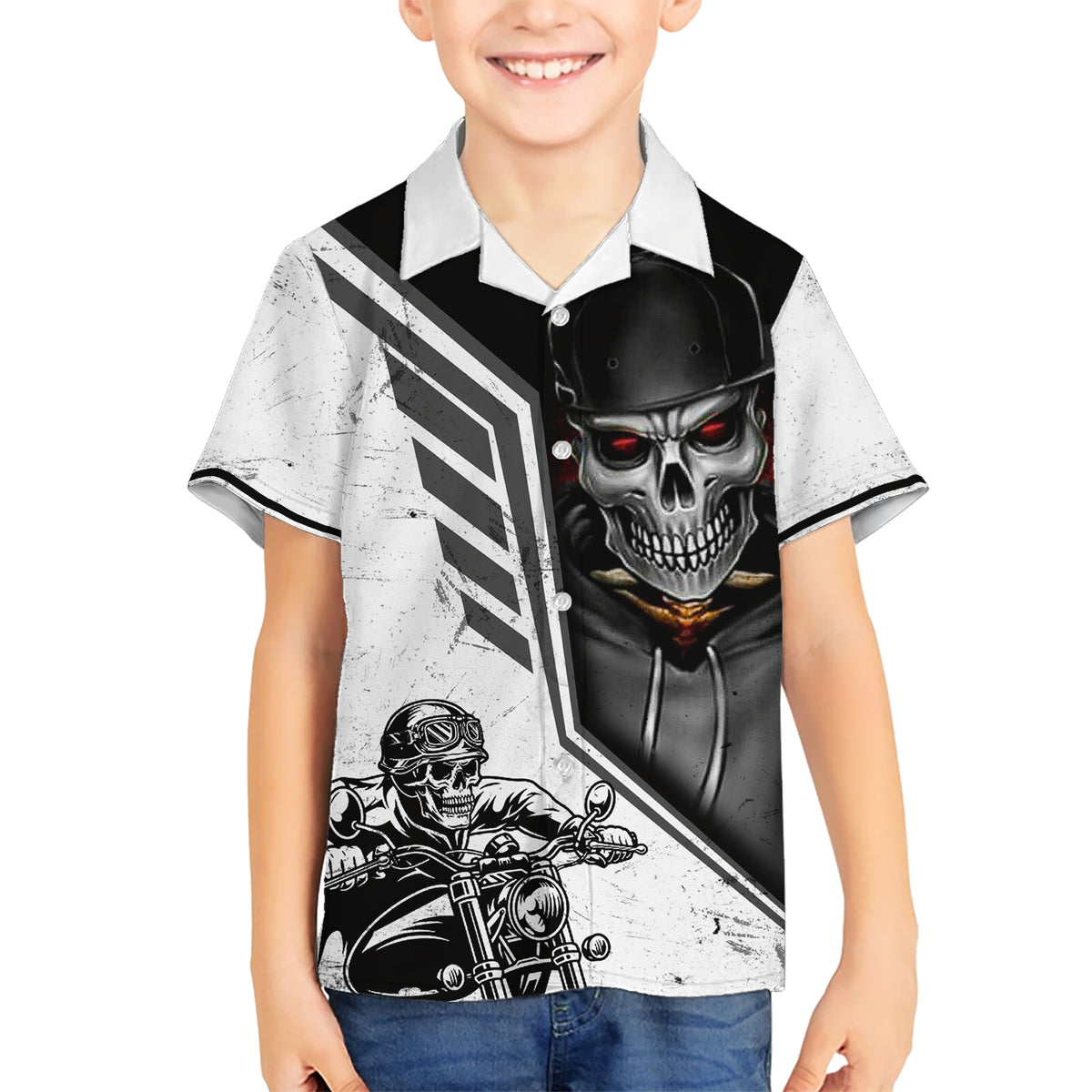 Skull Hawaiian Shirt Riding Motocycle - Wonder Print Shop