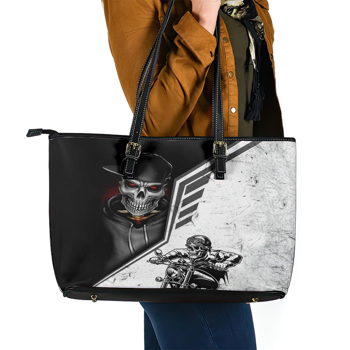 Skull Leather Tote Bag Riding Motocycle - Wonder Print Shop