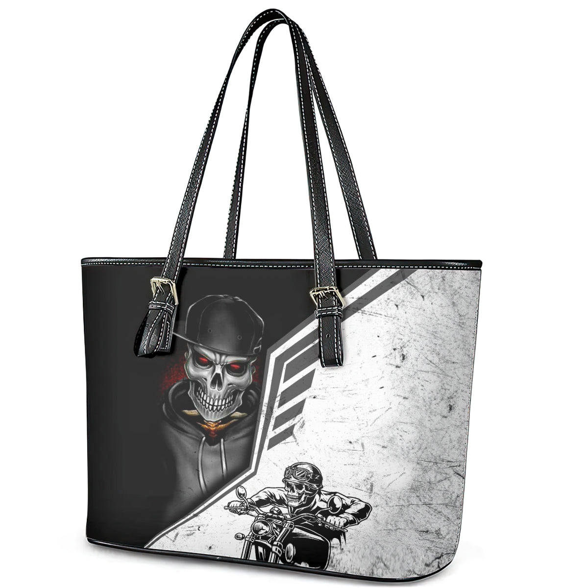 Skull Leather Tote Bag Riding Motocycle - Wonder Print Shop