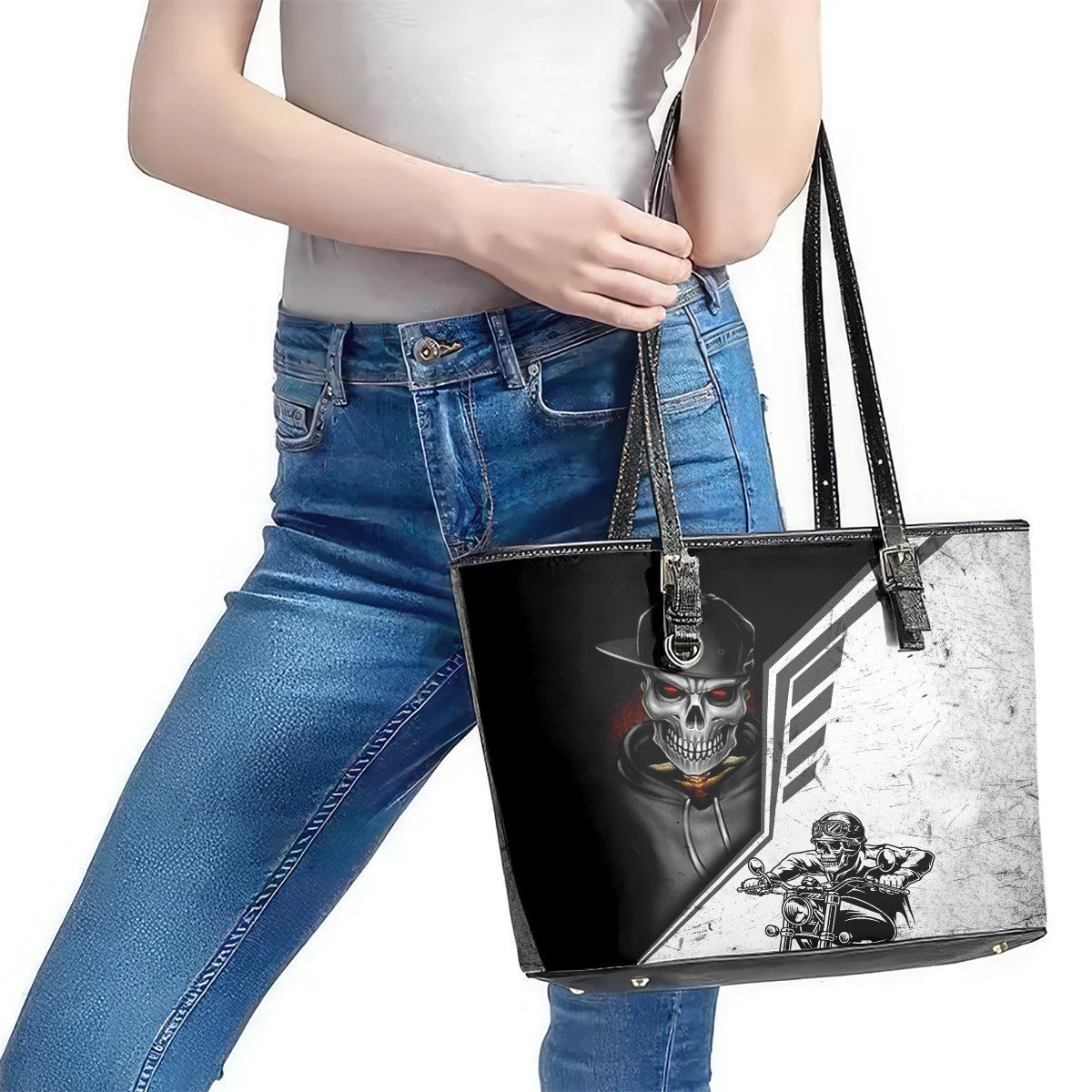Skull Leather Tote Bag Riding Motocycle - Wonder Print Shop