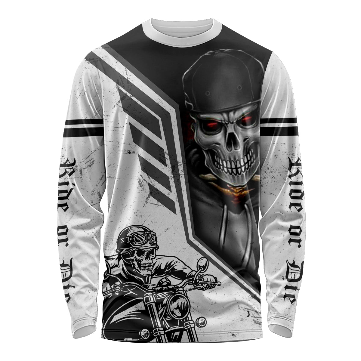 Skull Long Sleeve Shirt Riding Motocycle - Wonder Print Shop