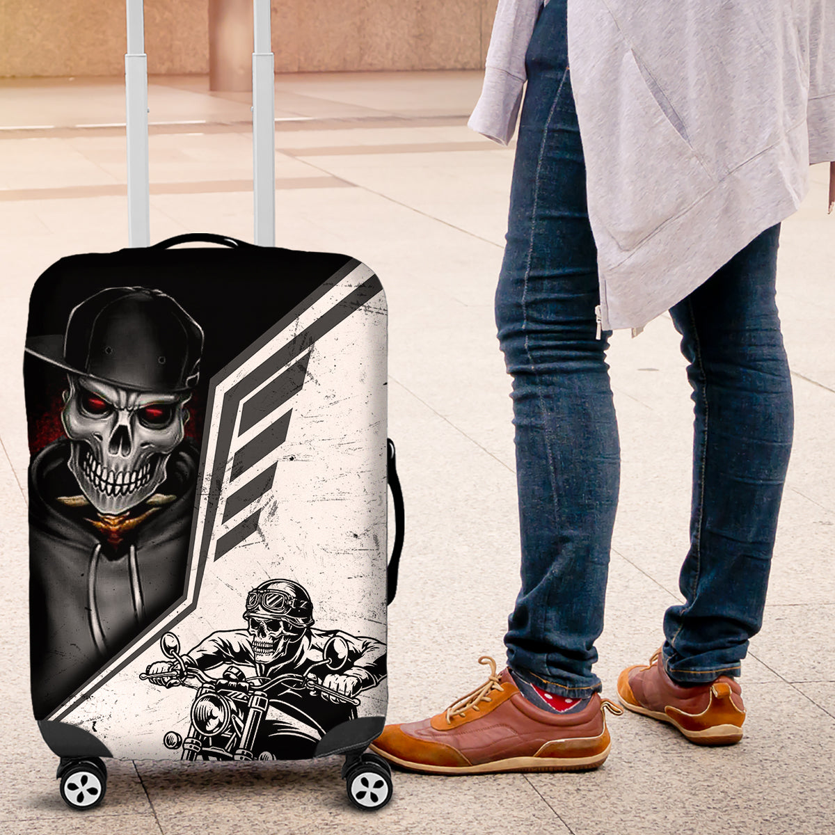 Skull Luggage Cover Riding Motocycle - Wonder Print Shop