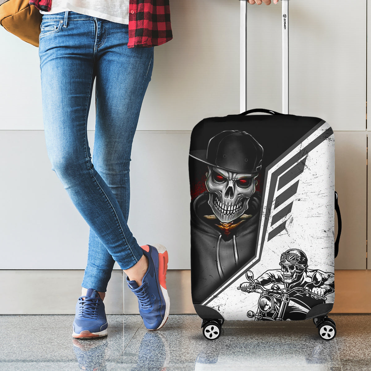 Skull Luggage Cover Riding Motocycle - Wonder Print Shop