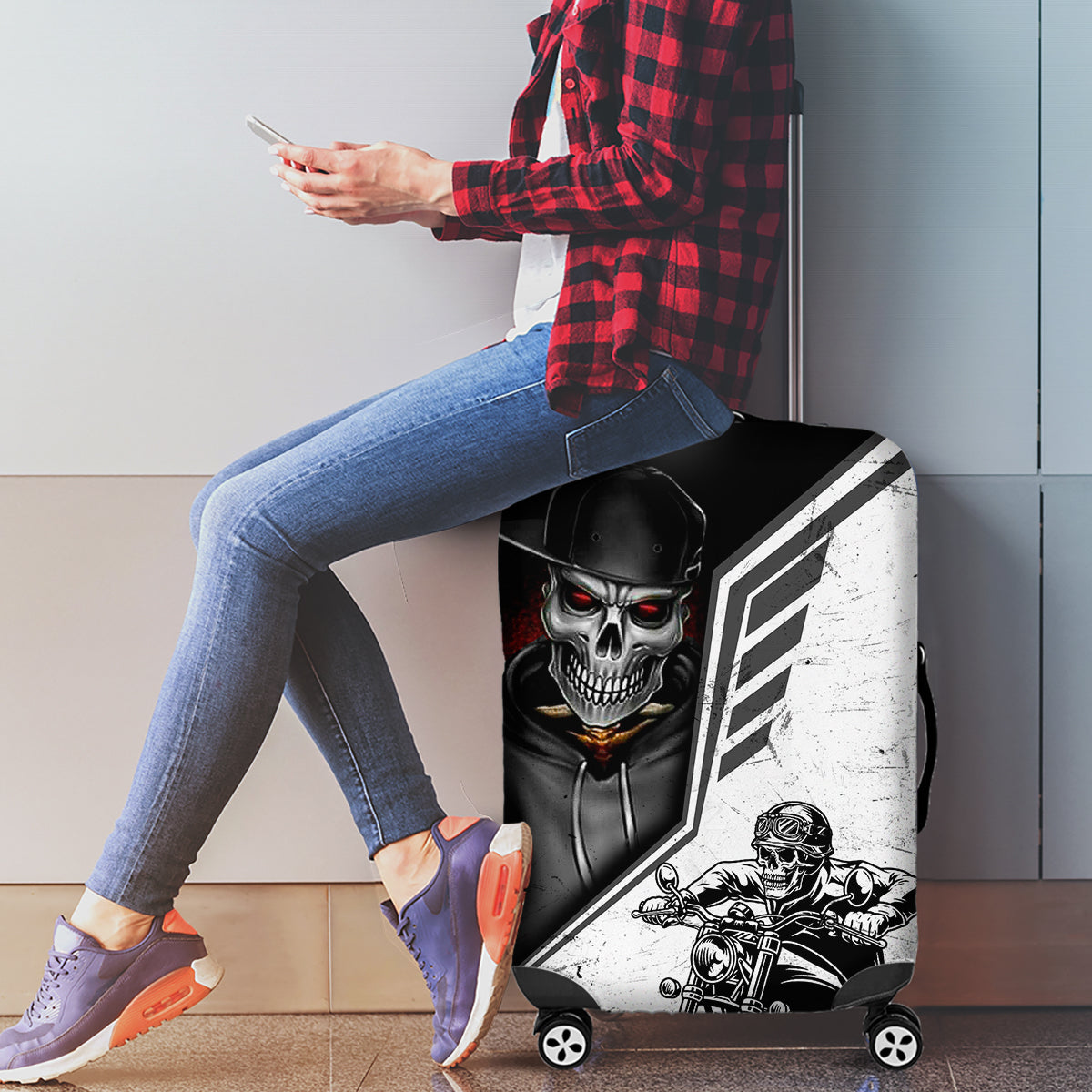 Skull Luggage Cover Riding Motocycle - Wonder Print Shop