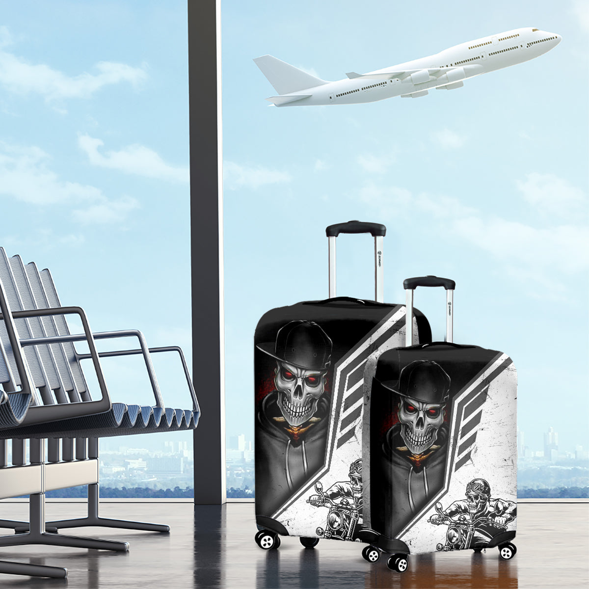 Skull Luggage Cover Riding Motocycle - Wonder Print Shop
