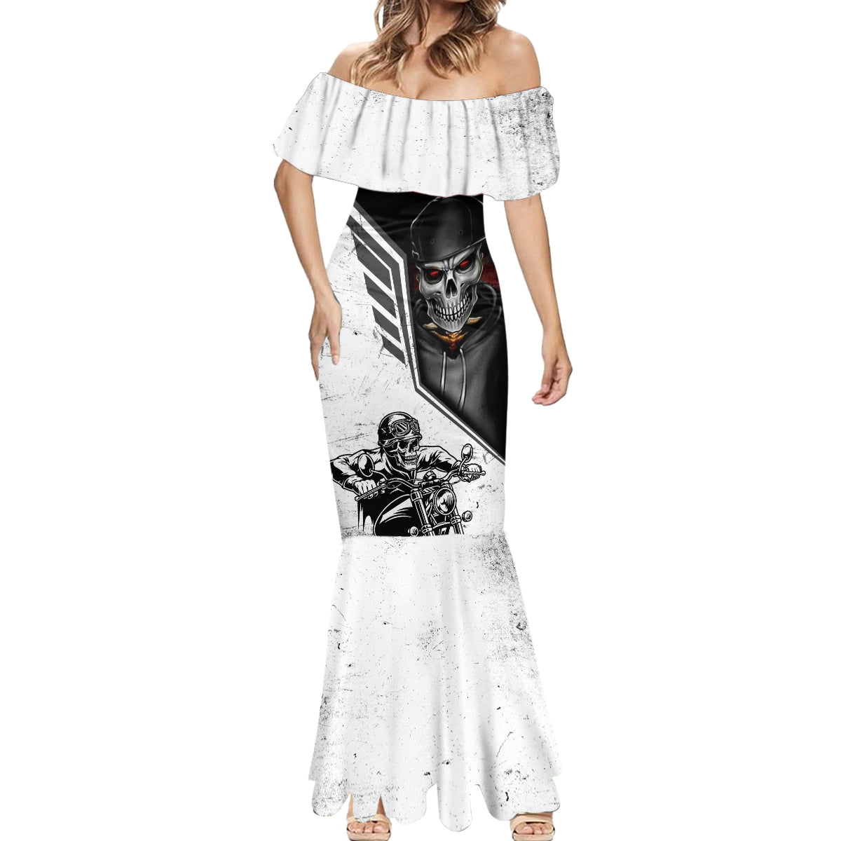 Skull Mermaid Dress Riding Motocycle - Wonder Print Shop