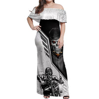 Skull Off Shoulder Maxi Dress Riding Motocycle - Wonder Print Shop