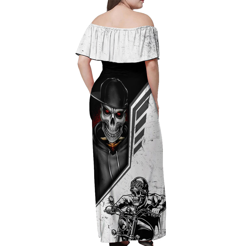 Skull Off Shoulder Maxi Dress Riding Motocycle - Wonder Print Shop