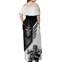 Skull Off Shoulder Maxi Dress Riding Motocycle - Wonder Print Shop
