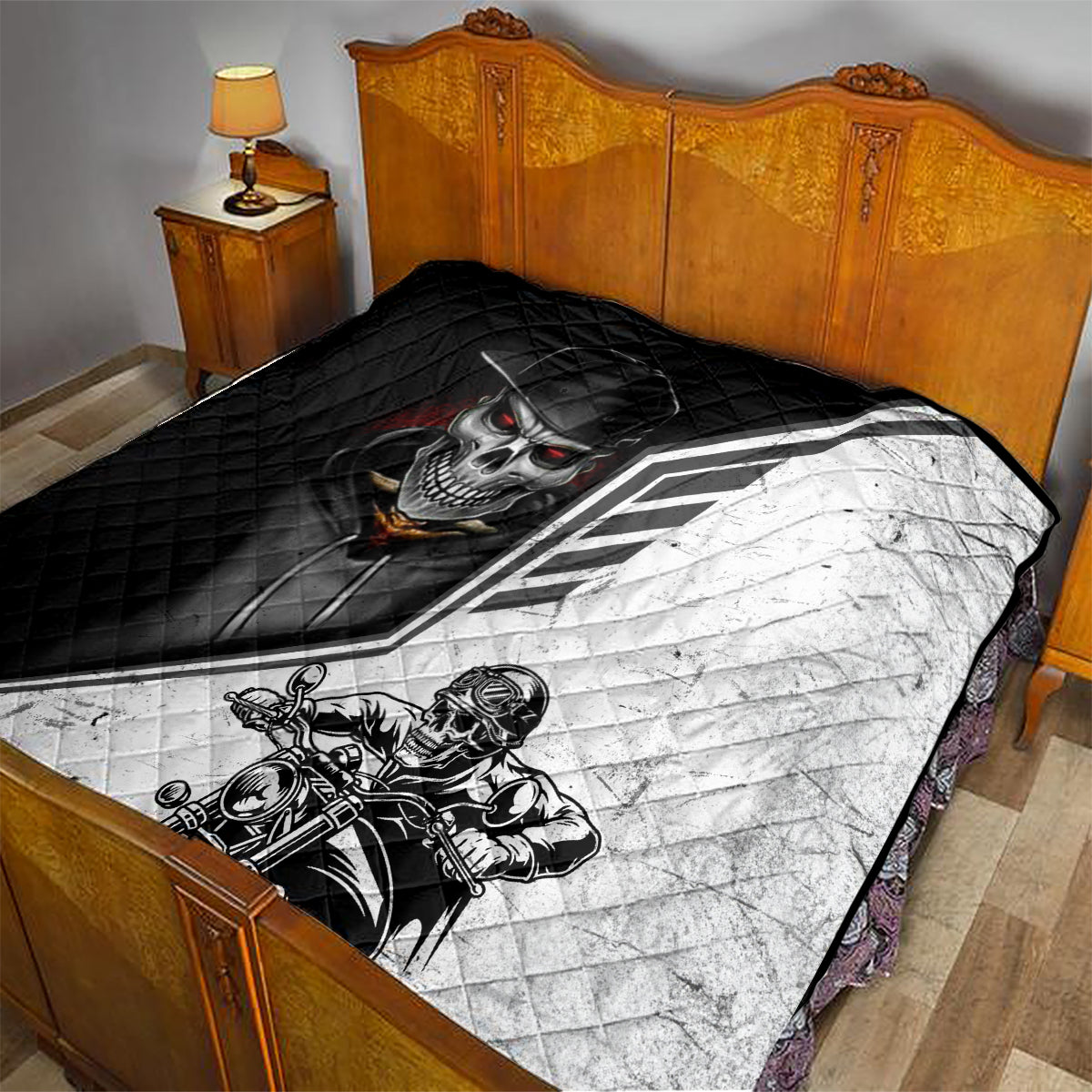 Skull Quilt Riding Motocycle - Wonder Print Shop