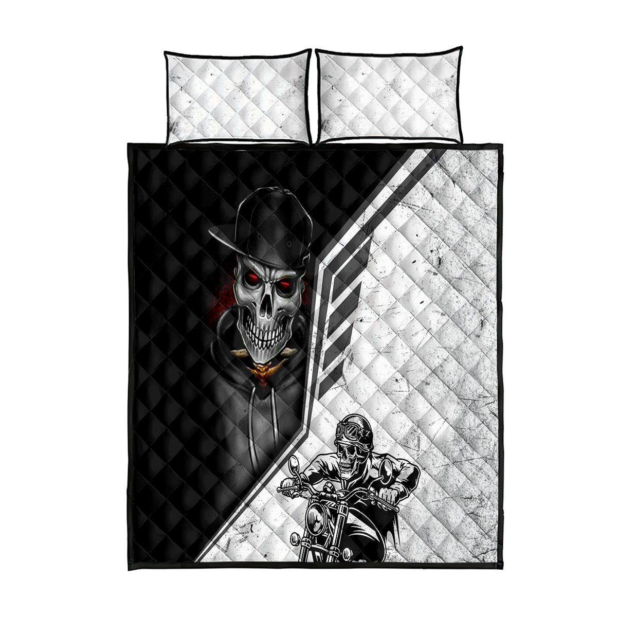 Skull Quilt Bed Set Riding Motocycle - Wonder Print Shop
