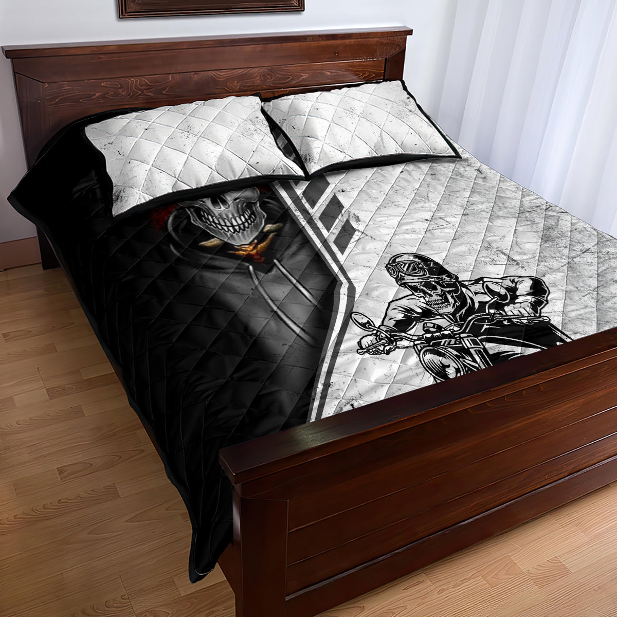Skull Quilt Bed Set Riding Motocycle - Wonder Print Shop