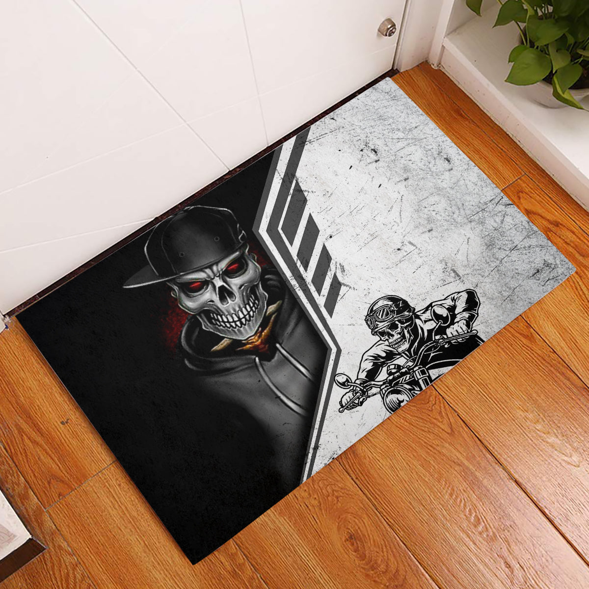 Skull Rubber Doormat Riding Motocycle - Wonder Print Shop