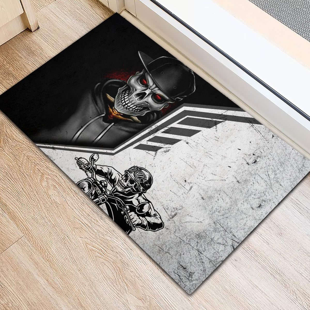 Skull Rubber Doormat Riding Motocycle - Wonder Print Shop