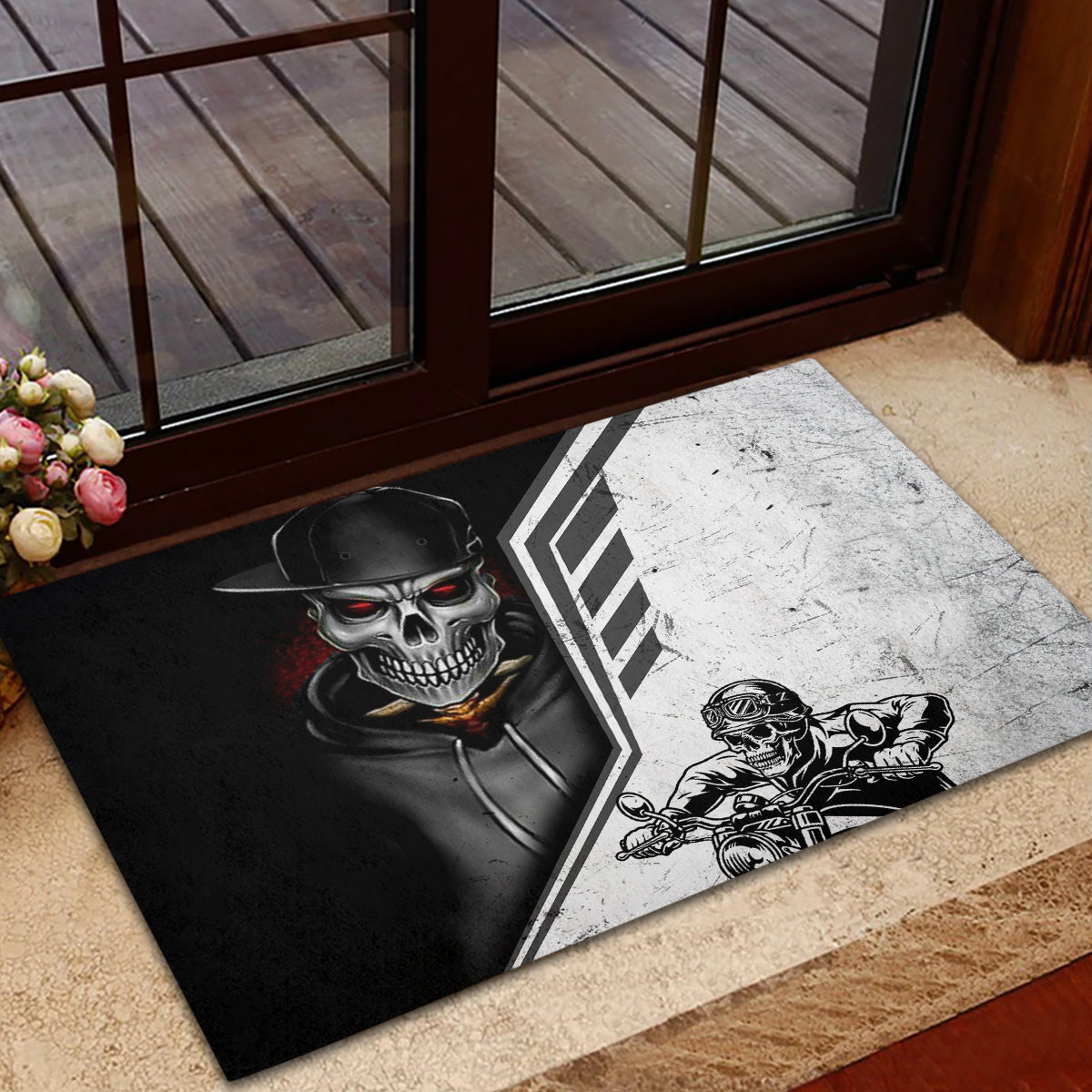 Skull Rubber Doormat Riding Motocycle - Wonder Print Shop