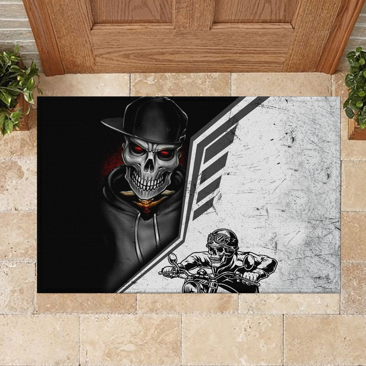Skull Rubber Doormat Riding Motocycle - Wonder Print Shop