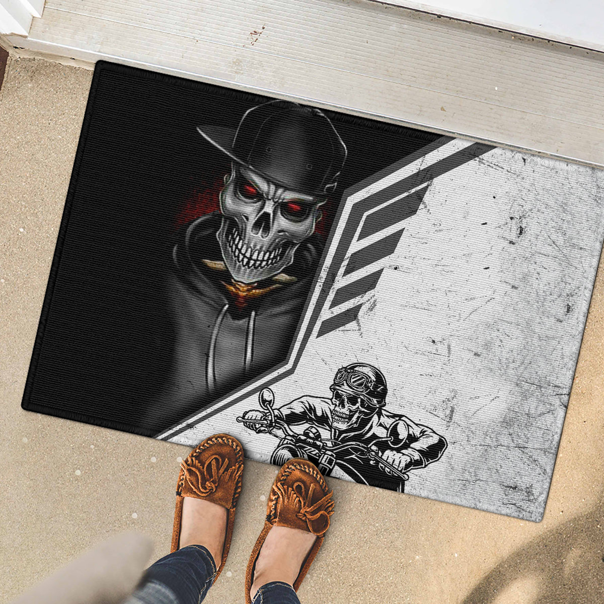 Skull Rubber Doormat Riding Motocycle - Wonder Print Shop