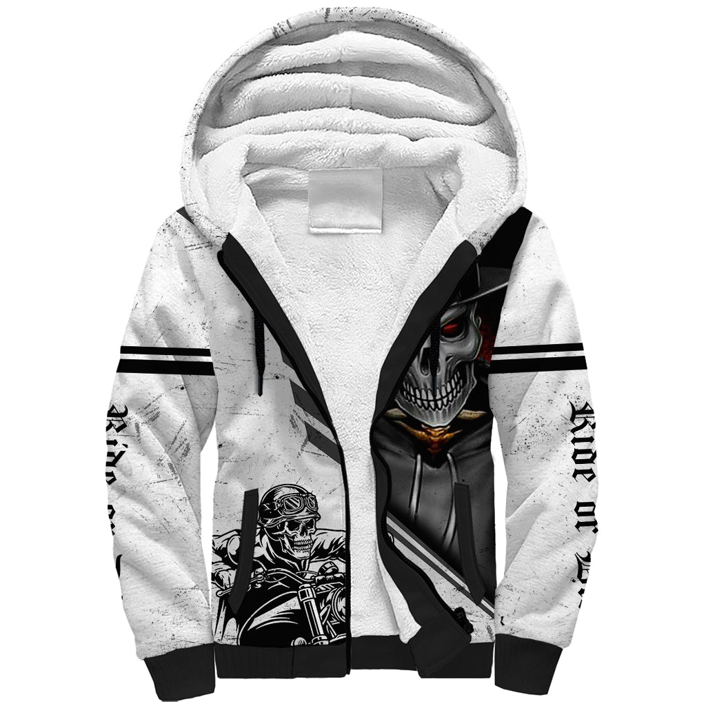 Skull Sherpa Hoodie Riding Motocycle - Wonder Print Shop