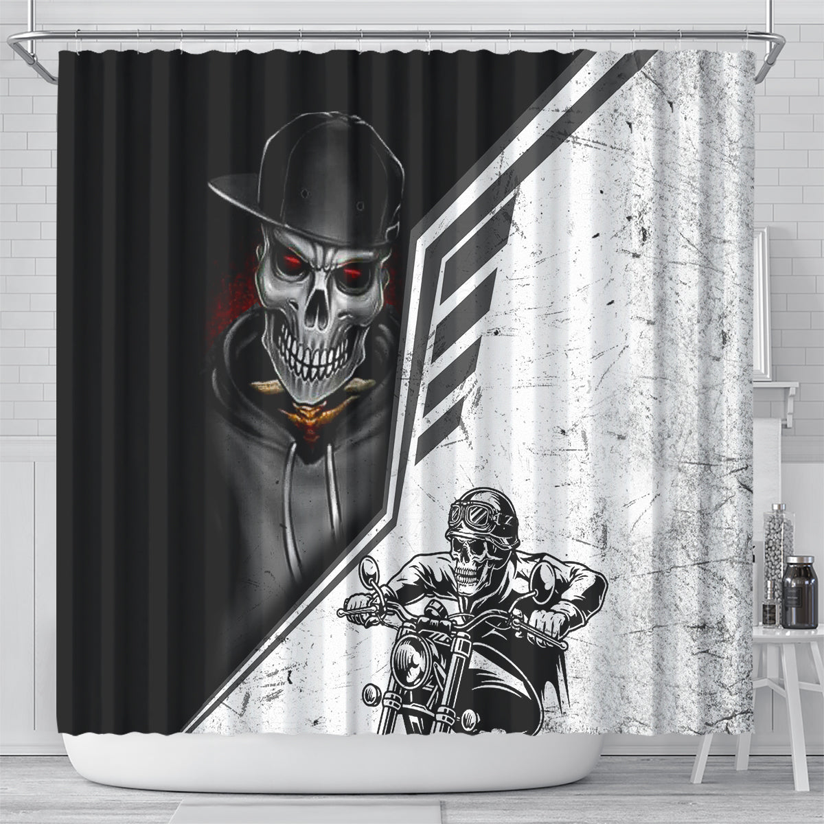 skull-shower-curtain-riding-motocycle