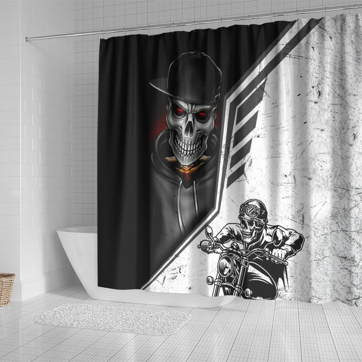 skull-shower-curtain-riding-motocycle