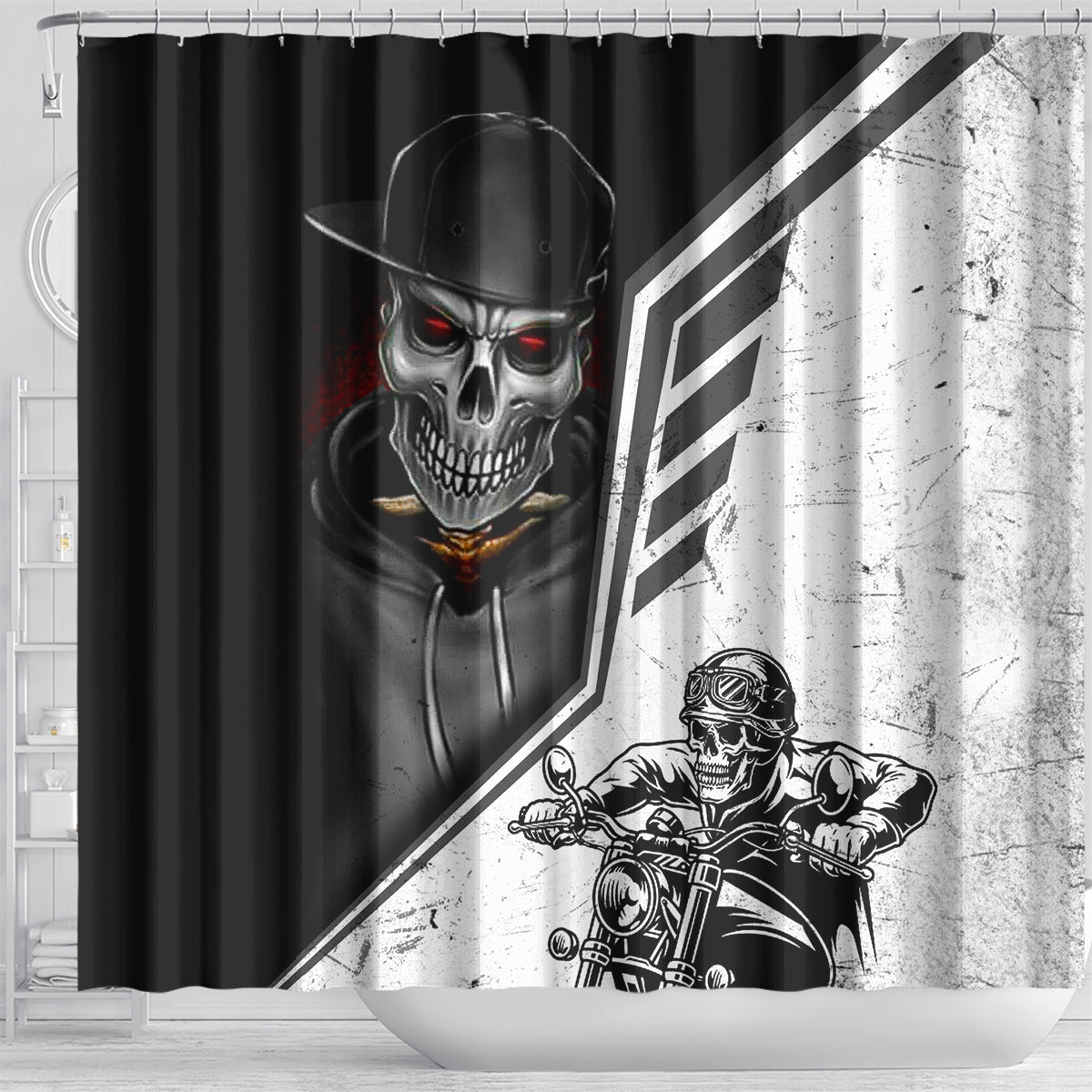 skull-shower-curtain-riding-motocycle