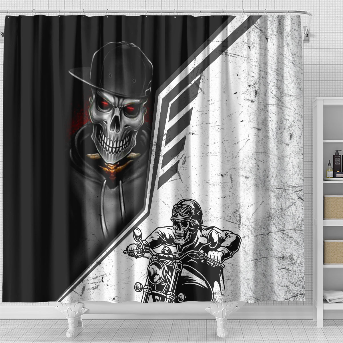 skull-shower-curtain-riding-motocycle
