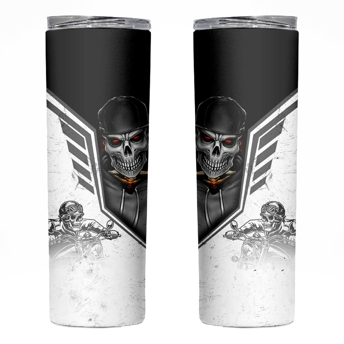 Skull Skinny Tumbler Riding Motocycle - Wonder Print Shop
