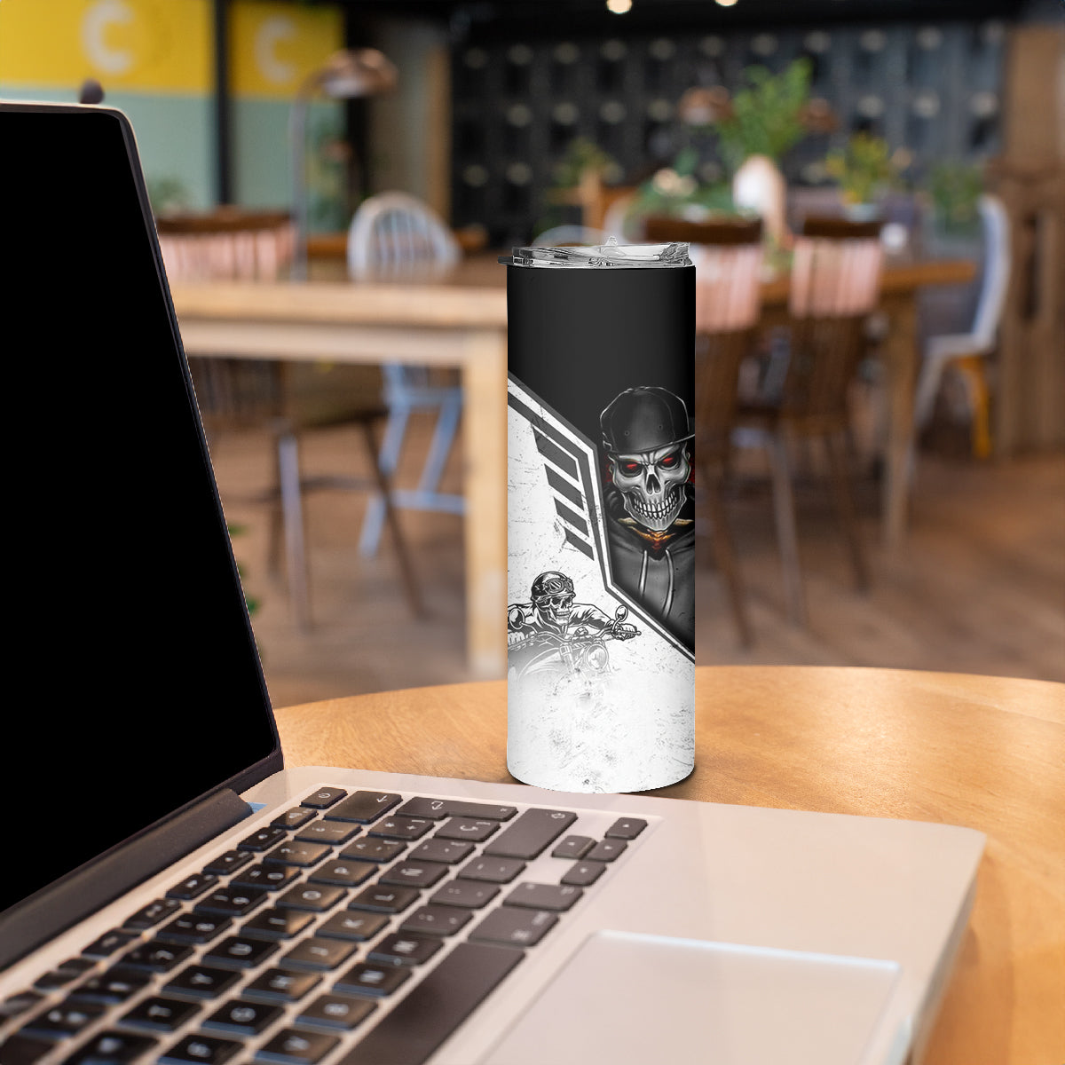Skull Skinny Tumbler Riding Motocycle - Wonder Print Shop