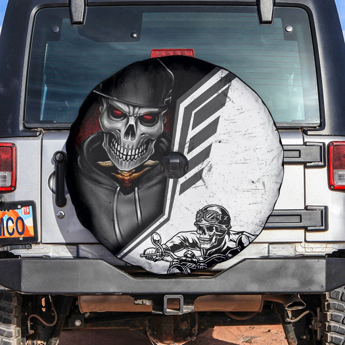 Skull Spare Tire Cover Riding Motocycle - Wonder Print Shop