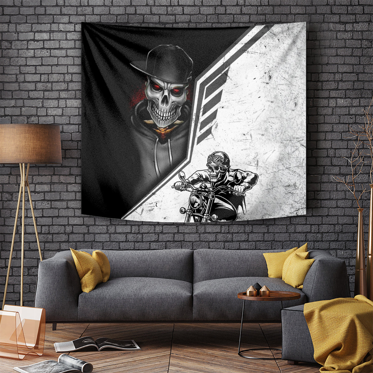 Skull Tapestry Riding Motocycle - Wonder Print Shop