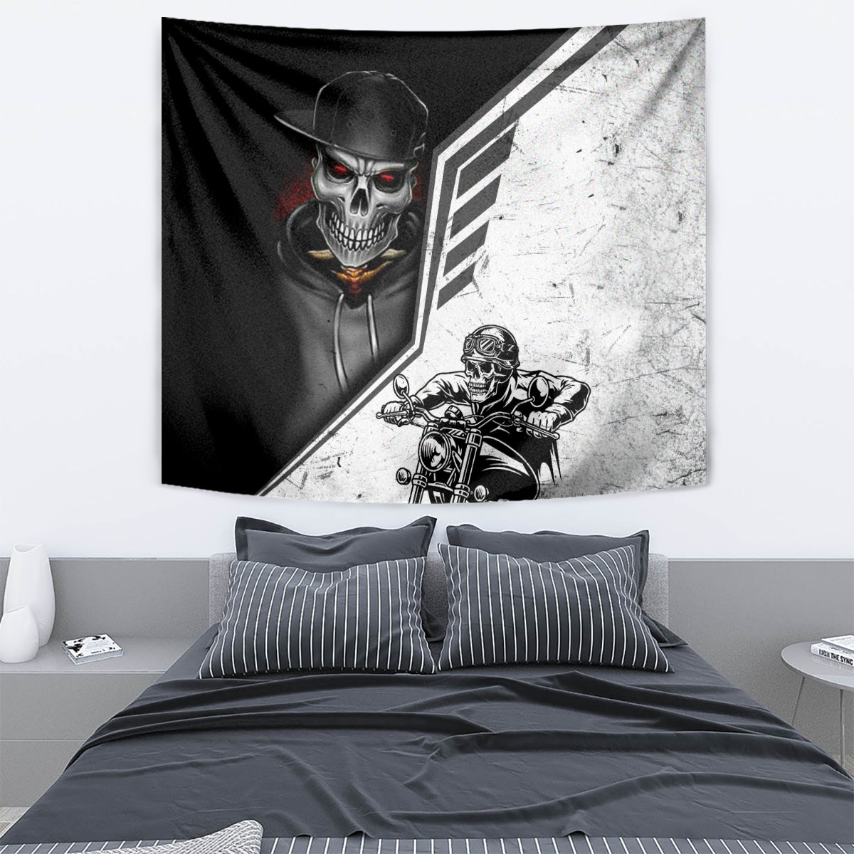 Skull Tapestry Riding Motocycle - Wonder Print Shop