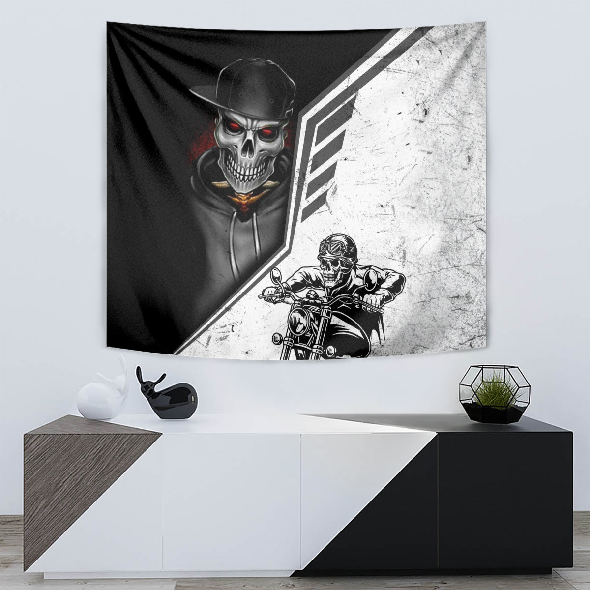 Skull Tapestry Riding Motocycle - Wonder Print Shop