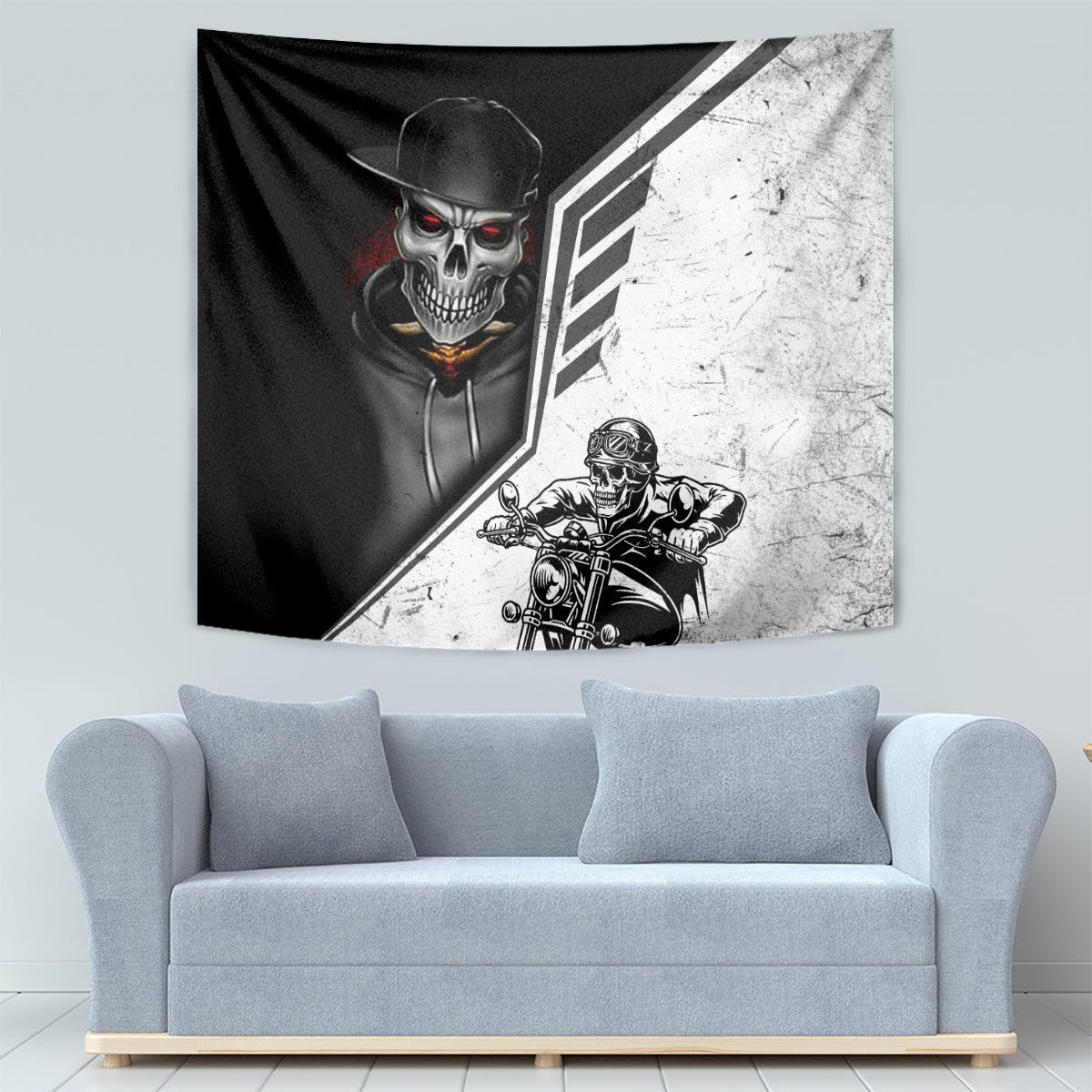 Skull Tapestry Riding Motocycle - Wonder Print Shop