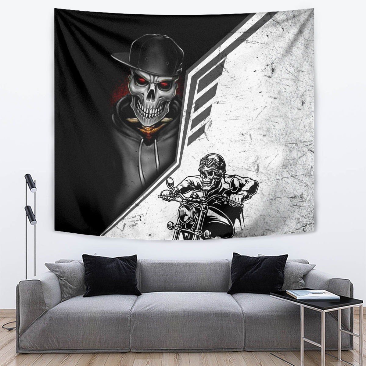Skull Tapestry Riding Motocycle - Wonder Print Shop