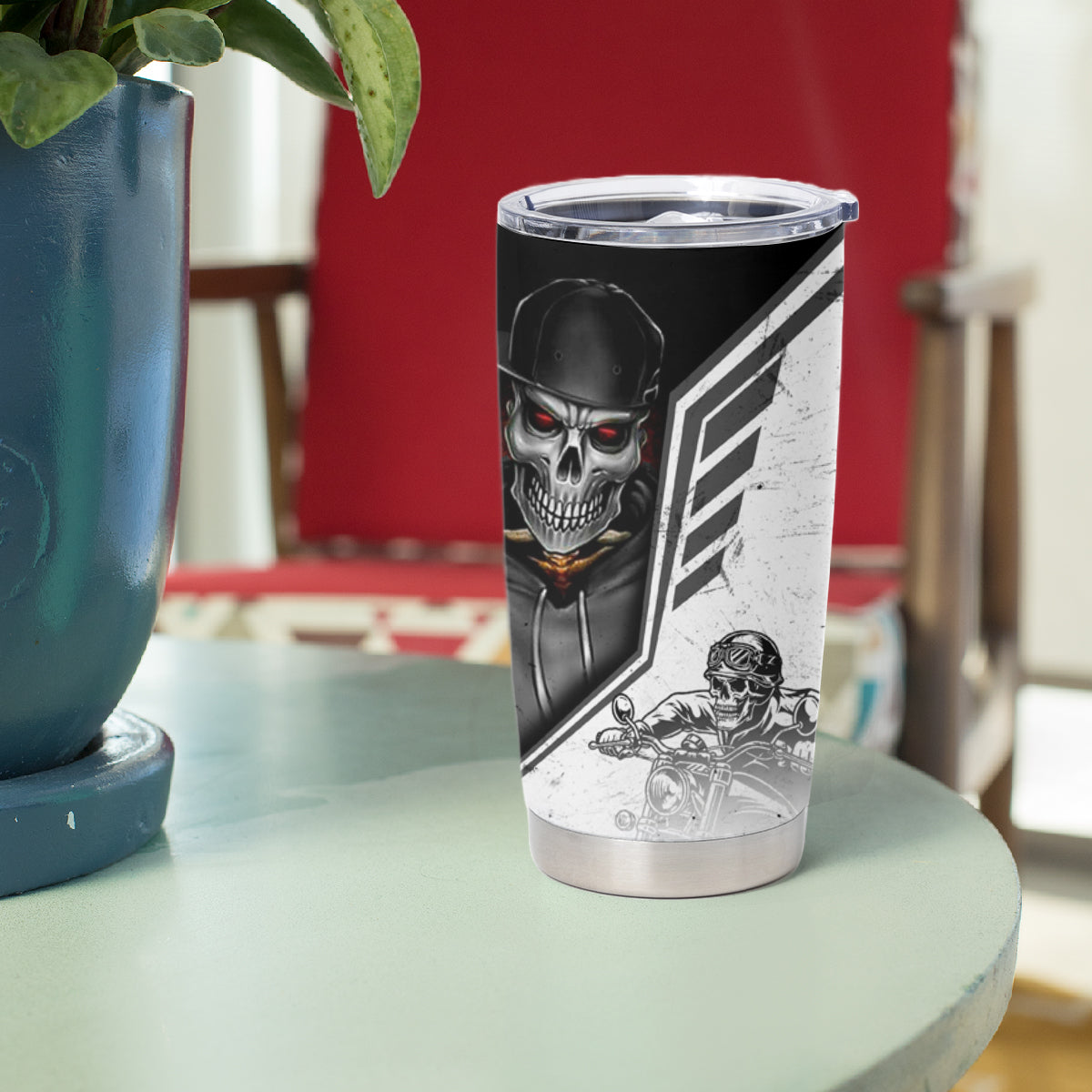 Skull Tumbler Cup Riding Motocycle - Wonder Print Shop