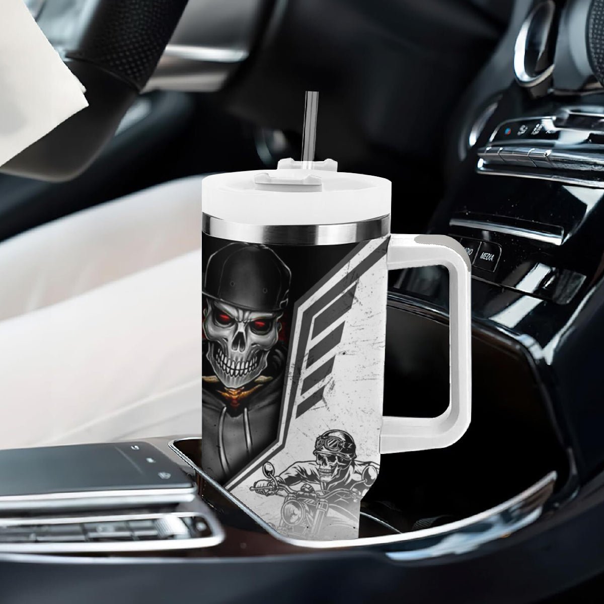 Skull Tumbler With Handle Riding Motocycle - Wonder Print Shop