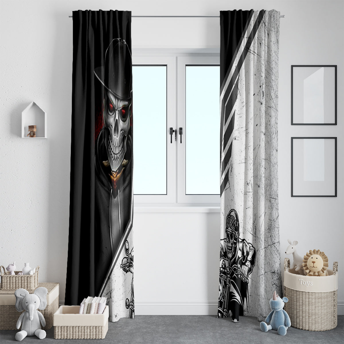 Skull Window Curtain Riding Motocycle - Wonder Print Shop