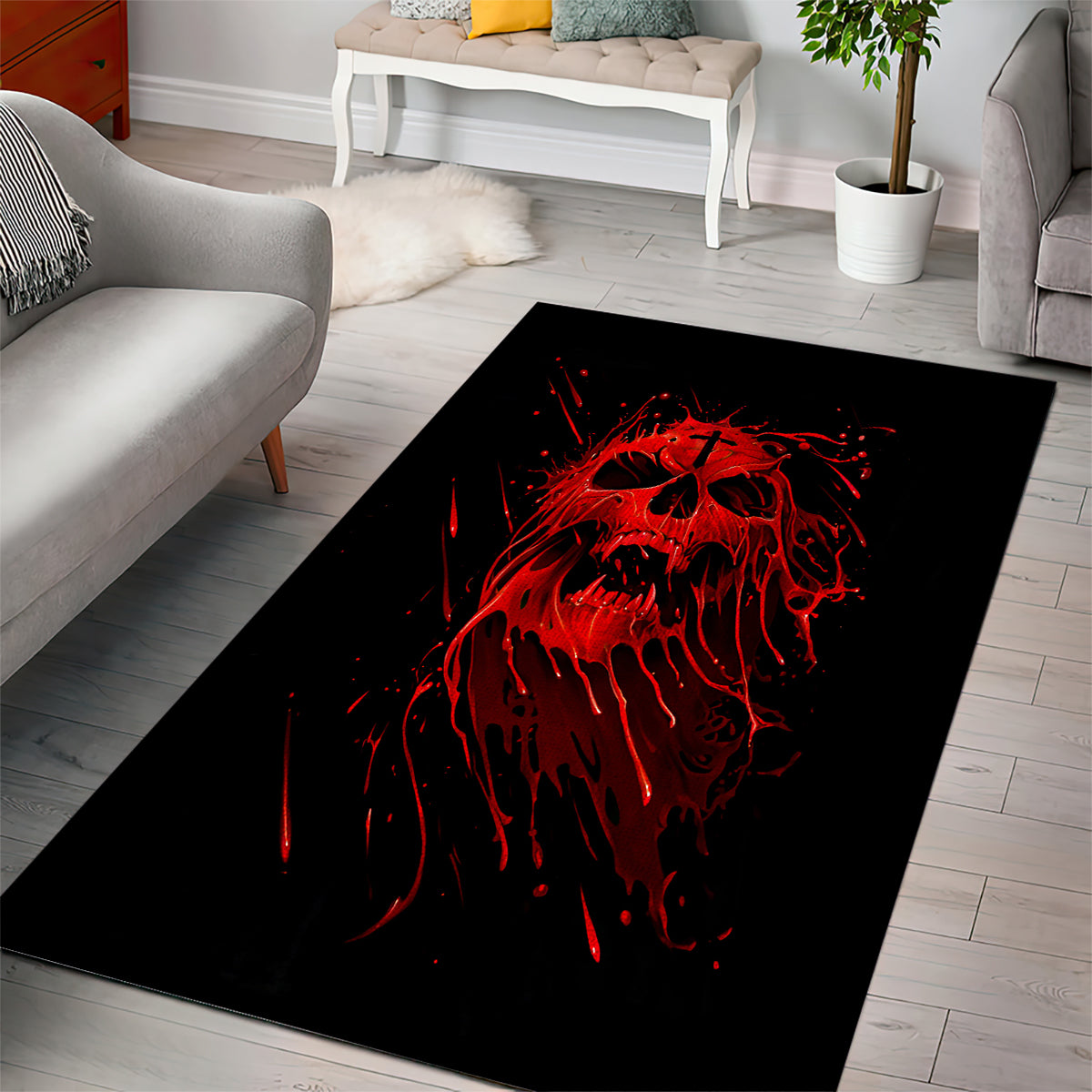 Skull Area Rug Bloody Skull Scream - Wonder Print Shop