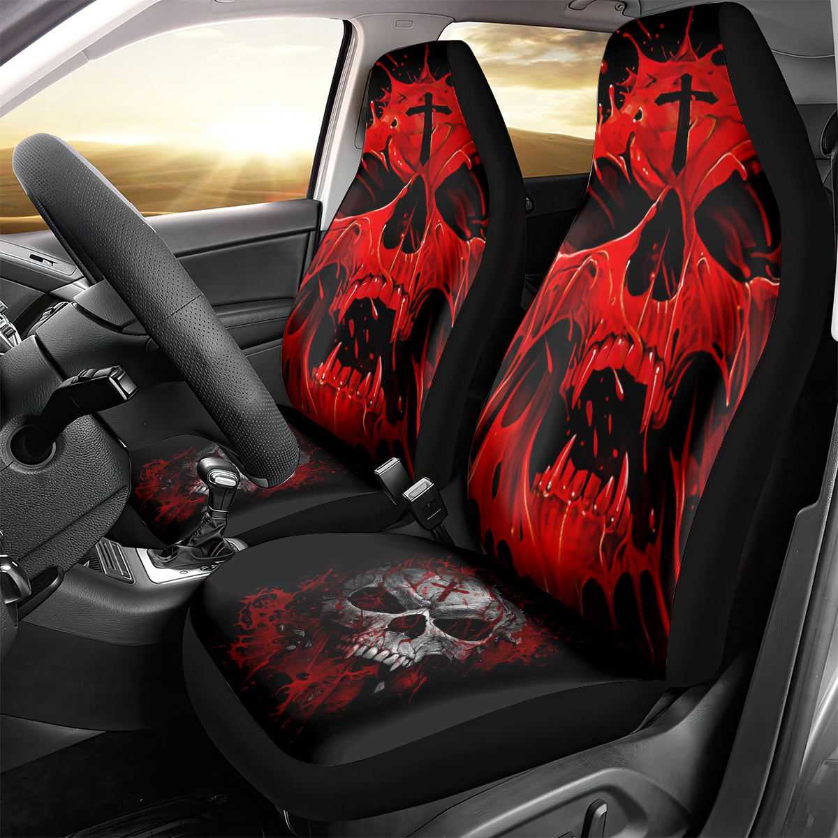 Skull Car Seat Cover Bloody Skull Scream - Wonder Print Shop