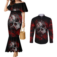 Skull Couples Matching Mermaid Dress and Long Sleeve Button Shirts Bloody Skull Scream DT01