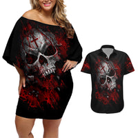 Skull Couples Matching Off Shoulder Short Dress and Hawaiian Shirt Bloody Skull Scream - Wonder Print Shop