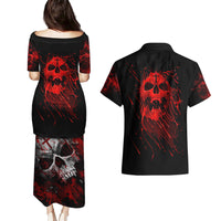 Skull Couples Matching Puletasi Dress and Hawaiian Shirt Bloody Skull Scream - Wonder Print Shop
