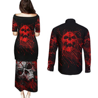 Skull Couples Matching Puletasi Dress and Long Sleeve Button Shirts Bloody Skull Scream - Wonder Print Shop